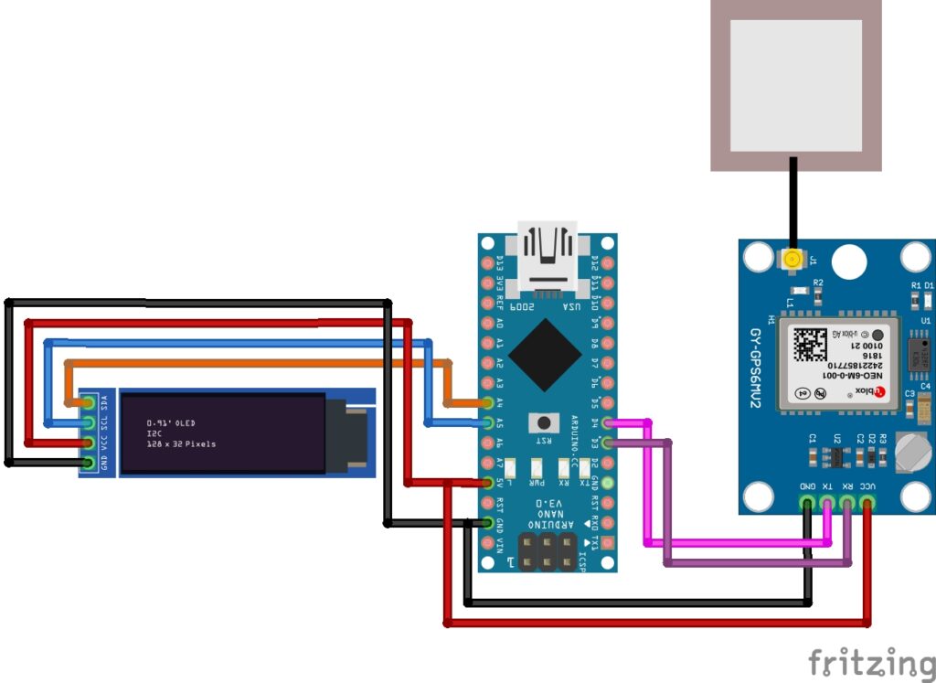 Arduino GPS tracker Fritzing circuit 