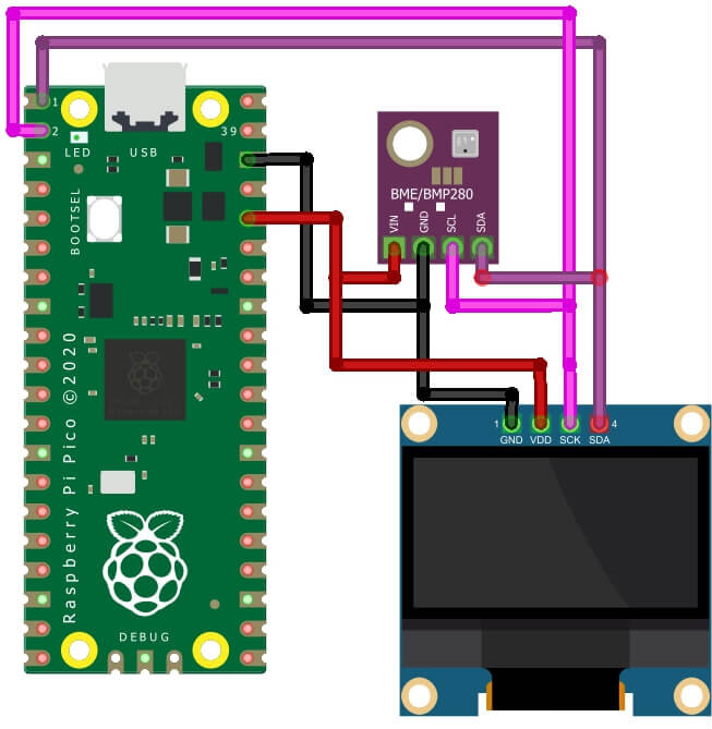 BME280 With RAspberry pi pico with 0.96 OLED display