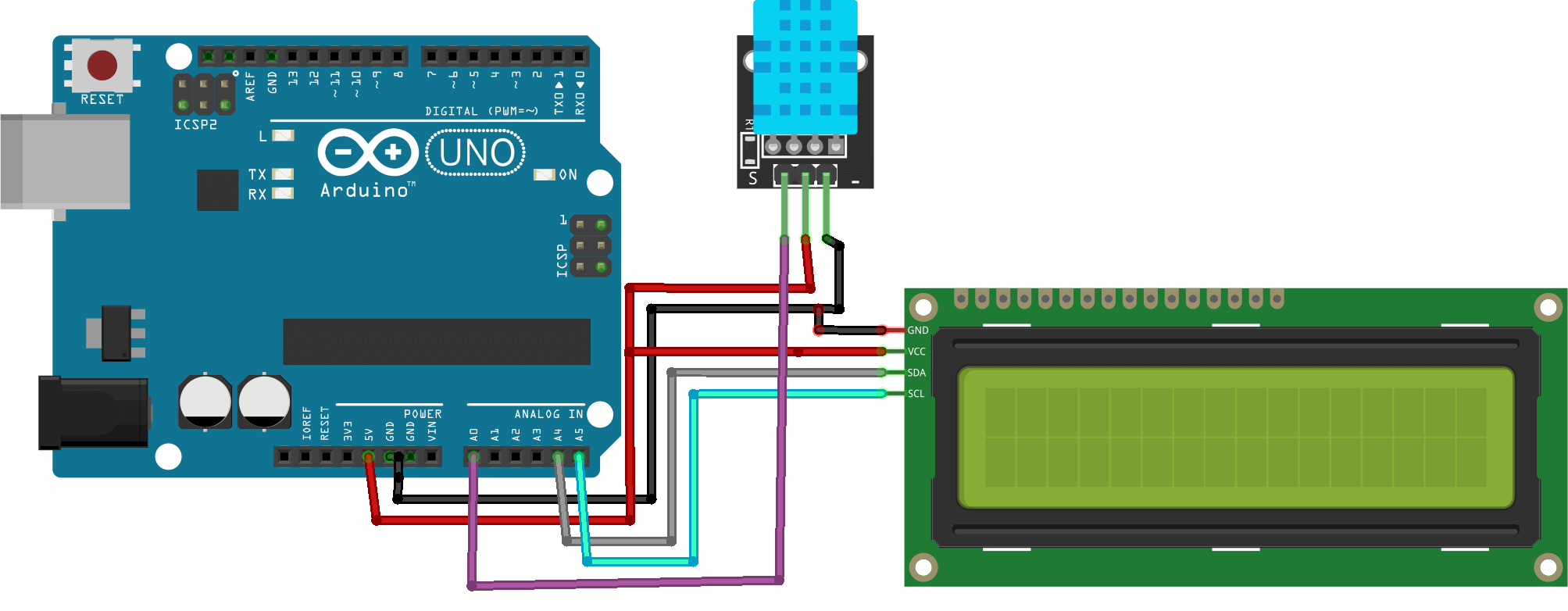 Interface DHT11/22 Sensor With 16X2 I2C Display & Arduino