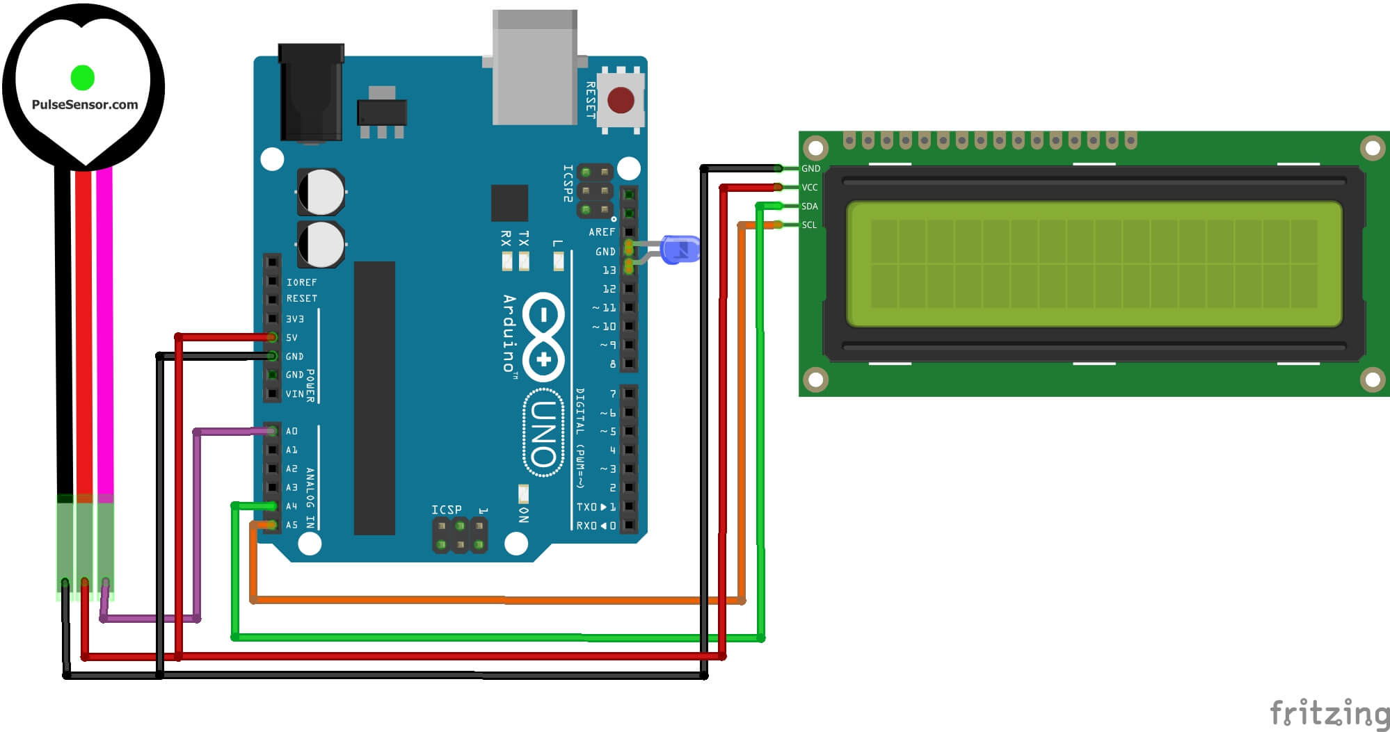 Monitor Pulse Rate (BPM) With Arduino & Pulse Sensor 16x2 display
