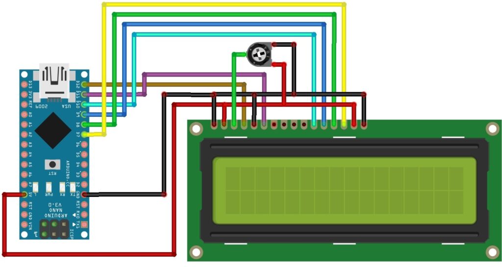 Monitoring Soil Moisture Levels with Arduino and lcd fritzing circuit