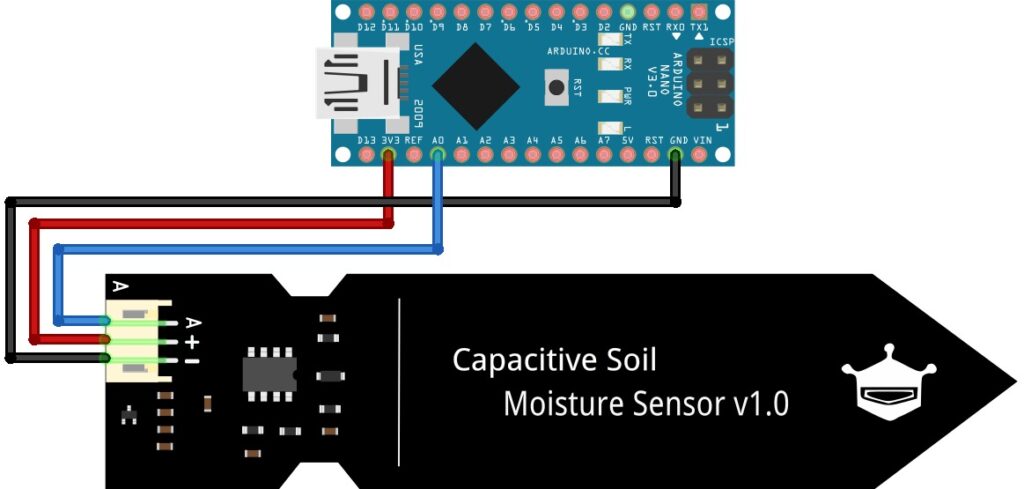 soil moisture sensor v2 with Arduino fritzing circuit